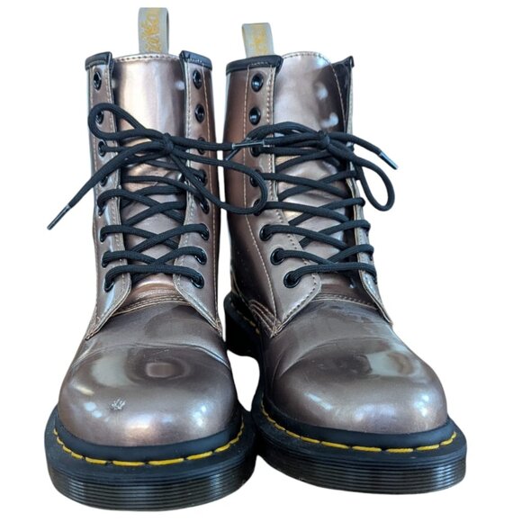 Dr. Martens "Docs" Air Waves Shiny Metallic Copper Finish Lace up Combat Boots - Picture 5 of 15
